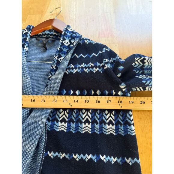 “BCBG Max Azria Blue Fair Isle Open-Front Cotton Cardigan Sweater (Size S)” - Picture 7 of 9